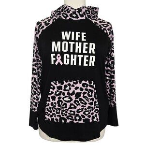 Lularoe Amber Hoodie Wife Mother Fighter Breast Cancer Leopard Print Black Pink